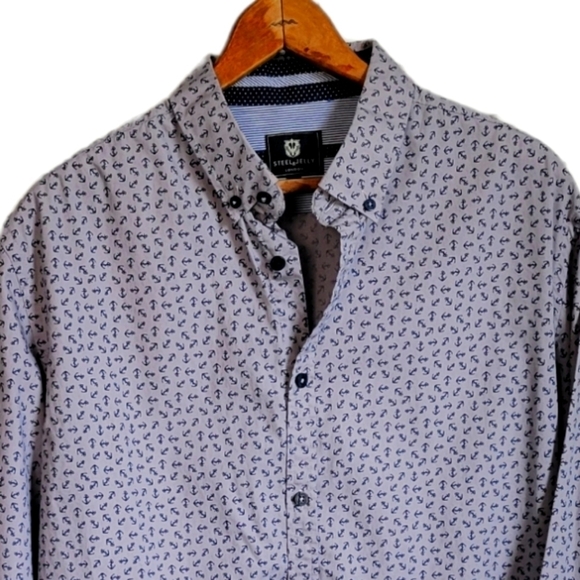 Steel & Jelly London Men's large anchor mofit button-down shirt - Picture 2 of 7